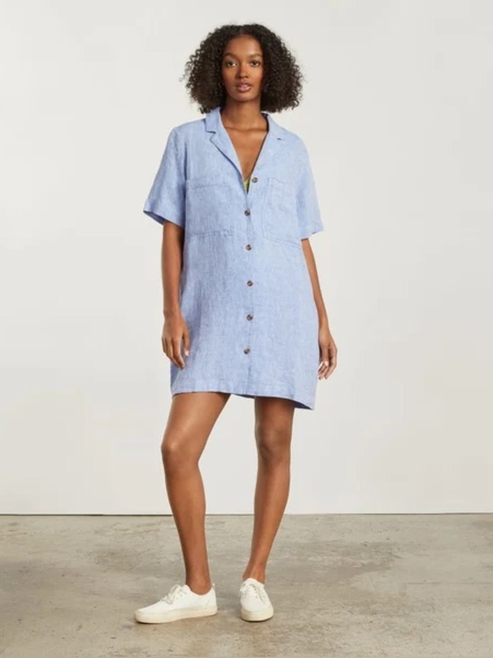 Everlane Linen Workwear Shirt Dress Blue Size M Minimalist